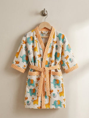 Children's lounger with safari and animal pattern on a hanger against a beige background