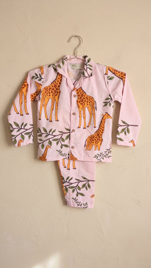 Giraffe print on blush fabric